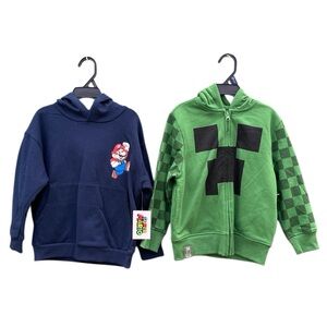 Boys Mario & Minecraft Licensed Cosplay Hoodie & Zip Jacket 2-Pack Size XS